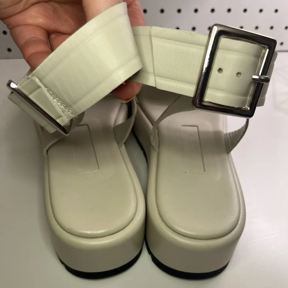 Zara Off White/Cream Leather Flat Strappy Platform Sandals Boho Beach Summer - Picture 5 of 16